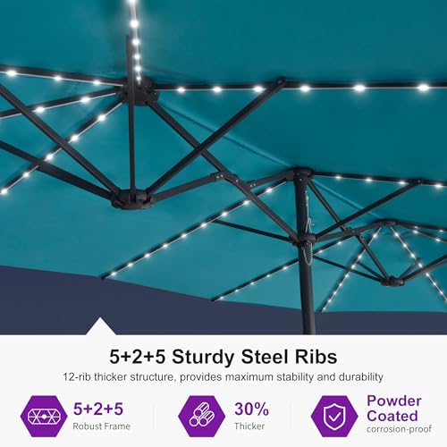 Patio Umbrella 13ft with Base and Solar Lights