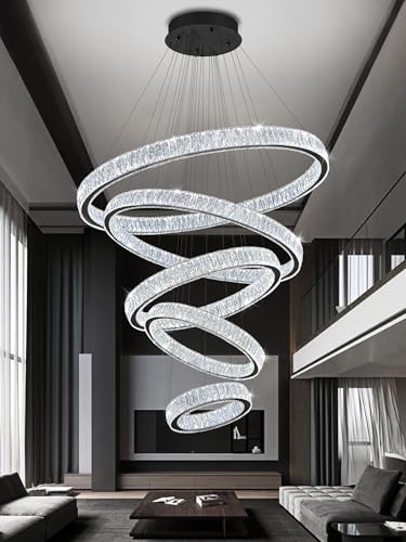 Modern 5 Ring Chandeliers for High Ceiling Foyer