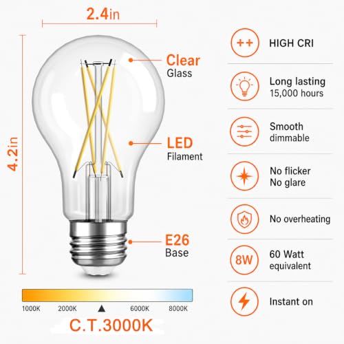 A19 Vintage Dimmable LED Light Bulbs (6 Count)