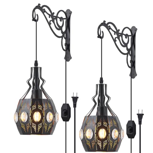 2PK Crystal Plug in Wall Sconce Hanging Lamp Shelf Dimmable Wall Sconces Adjustable Wall Lights with Wall Sconces Wall Mount Plug in Lamps for Bedroom Living Room (2 Count)