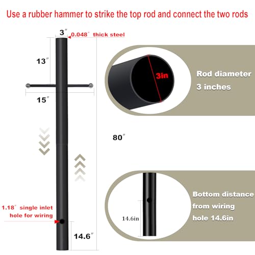 80 in. x 3 in. Black Direct Burial Outdoor Lamp Post