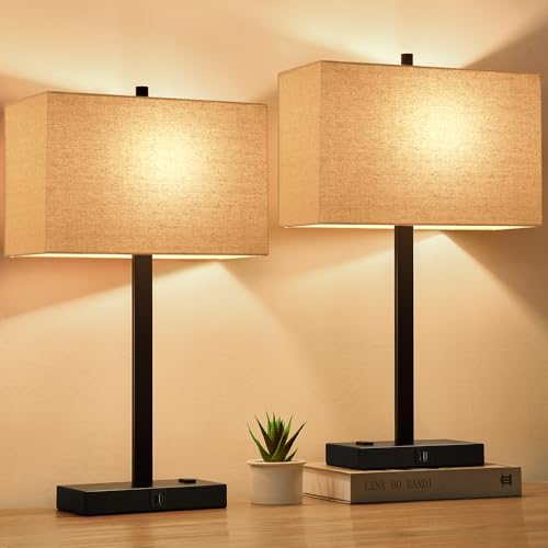 21" Touch Bedside lamps with 2 USB & AC Outlets (2 Count)