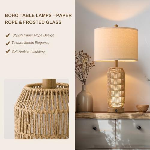 25" Table Lamps Set of 2 with Night Light (2 Count)