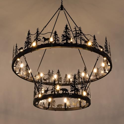 2 Tier Black Wagon Wheel Chandelier