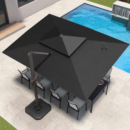 9x12 FT Patio Cantilever Outdoor Offset Umbrella with LED Lights