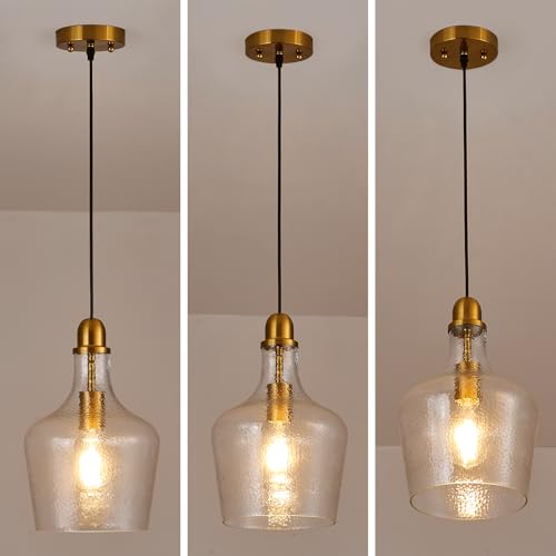 Glass Pendant Light Modern Brass 1 Light Single Dome Pendant Lighting Fixtures for Kitchen Island Dining Room Hallway