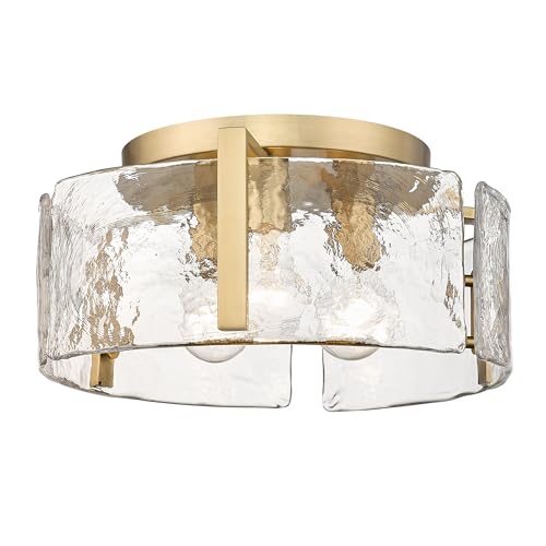Aenon 3 Light Hammered Water Glass Metal Flush Mount in Bronze