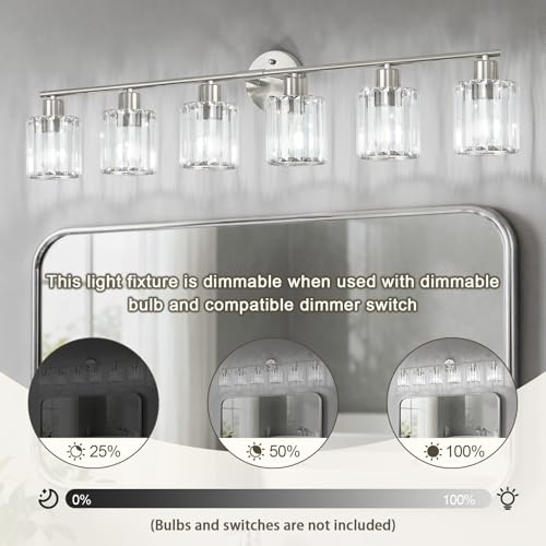 Modern Brushed Nickel Crystal Bathroom Light Fixtures
