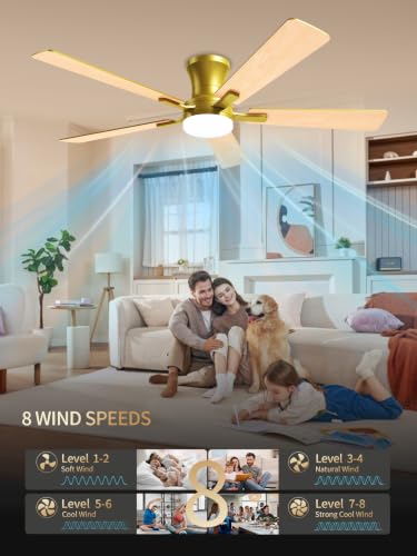 52 Inch Gold Low Profile Ceiling Fan with Light and Remote (Gold / 52 Inch)