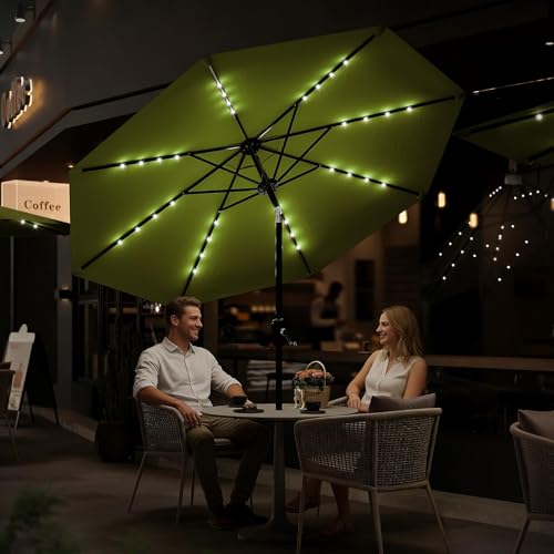 9FT Solar LED Patio Umbrella with Tilt & Crank