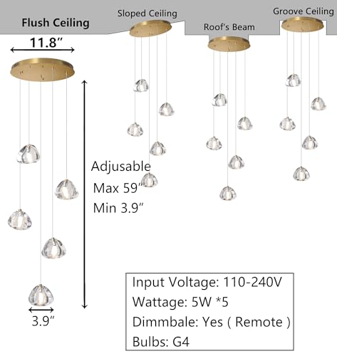 Modern LED Chandeliers for Dining Room Kitchen Pendant Lights Lighting for Island Dimmable Fixtures Bubble Crystal Floating Chandelier LED Lights Antique Gold