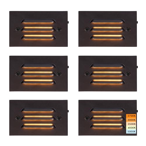 4 Inch 5CCT 12V 4W Low Voltage LED Step Light with Horizontal Louvered Faceplate for Steps Decks Stairs (6 Count)