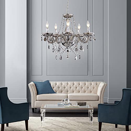Saint Mossi Smoky Gray Crystal Chandelier with 5 Lights for Dining Room