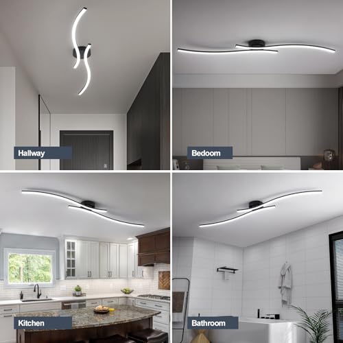 47.24inch Linear Ceiling Light Black Modern LED Ceiling Light Fixture 6000K Aluminum Long Ceiling Lamp for Hallway