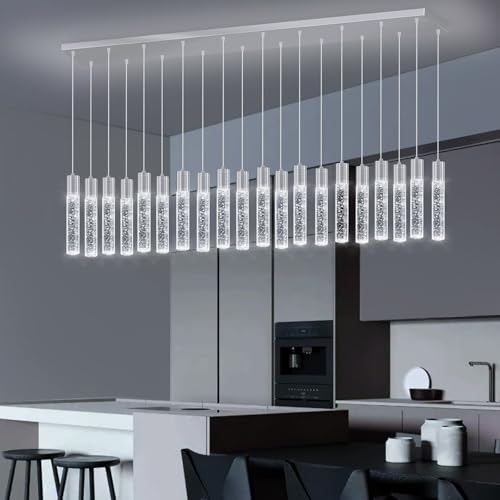 20 Lights Modern Crystal Chandeliers LED Pendant Light for Kitchen Island Dining Room Entrance Foyer Living Room Silver