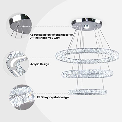 3 Ring Acrylic Crystal Chandelier Modern Ceiling Light Fixture