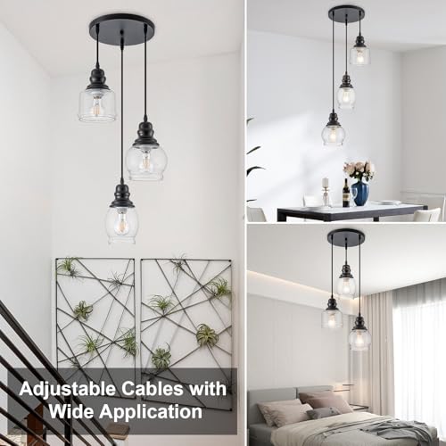 3 Light Seeded Glass Mini Pendant Lights Kitchen Island