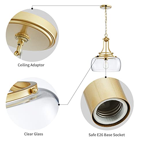Chandelier Rustic Farmhouse Industrial Round Ceiling Pendant LED Light Fixture with Clear Glass Shades for Dining Room Kitchen Island Foyer Entryway