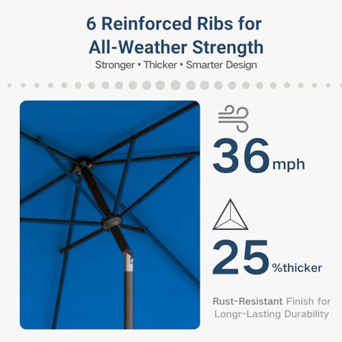 6.5' x 10' Rectangular Patio Umbrella Large Outdoor Market Umbrella w