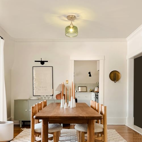 Pendant Light with Green Striped Glass Lmapshade