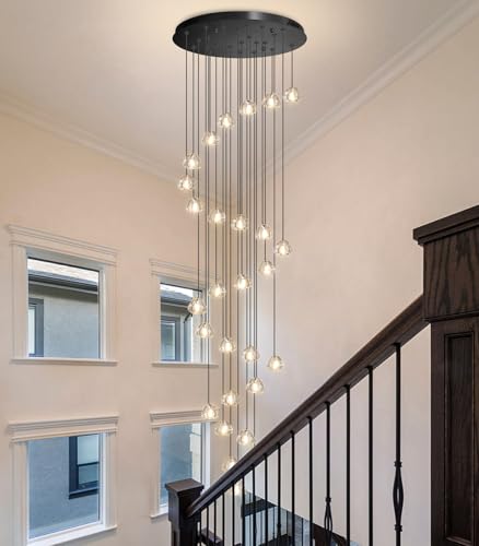 157 Inches Long Chandelier Bubble Crystal Balls Glam Chandeliers Dimmable Light High Ceiling Pendants Light Adjustable Large Size Lighting Fixtures Black