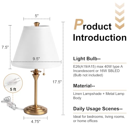 Metal Table Lamp for Bedroom (White Shade & Golden Base)