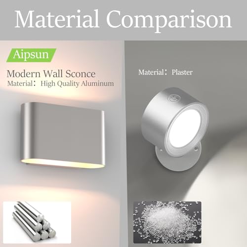 Nickel LED Wall Sconces 1 Pack Indoor Modern Wall Lights Hardwired Up and Down Interior Wall Mount Light for Living Room Bedroom Hallway Warm White 3000K