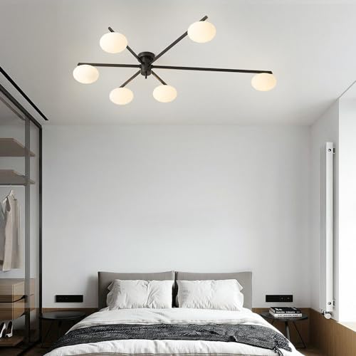 6 Light Semi Flush Mount Ceiling Sputnik Chandelier Black Matte