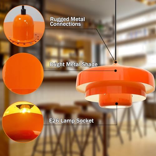 Plug in Pendant Light Mid Century Hanging Lamp with Plug in Cord Orange Pendant Lighting Fixtures Nordic Style Metal Shade On
