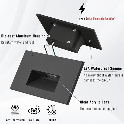 Outdoor Step Lights Indoor Stair Lights Dimmable 120V 4W 350LM (3 Count)