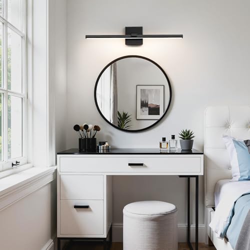 Black Bathroom Vanity Light 24 Inch Modern Bathroom Light Fixtures Over Mirror 18W Dimmable 5CCT LED Vanity Light Bar for Bathroom Mirror Cabinets Bedroom