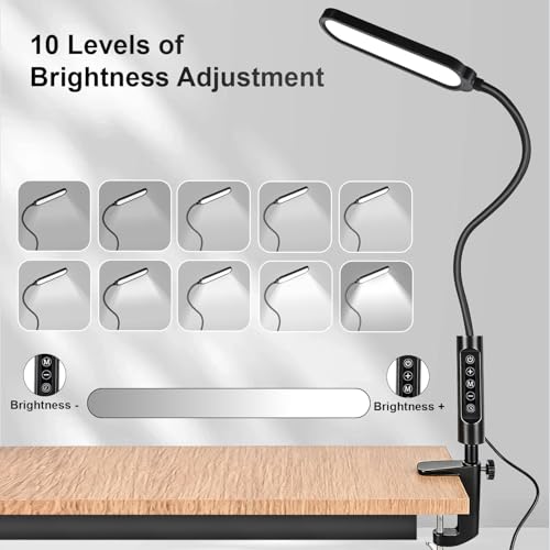 LED Manicure Table Lamp for Nail Techs 360°Adjustable Gooseneck Arm Professional Nail Desk Light Dimmable 3 Color Temps for Gel Nails Art