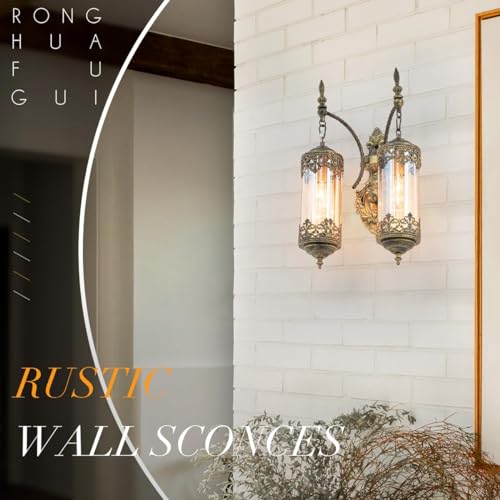 Antique Gothic Amber Glass Wall Sconce for Bedroom