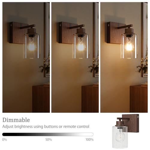 Walnut Battery Operated Wall Sconce Set of Two with Remote Control (2 Count)