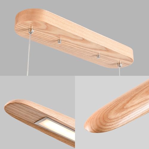 59" 40W Wood LED Linear Pendant Light Fixture Led Dining Room Light Dimmable Hanging Light Fixture for Dining Room Kitchen Island Pool Table Lights Natural Ash