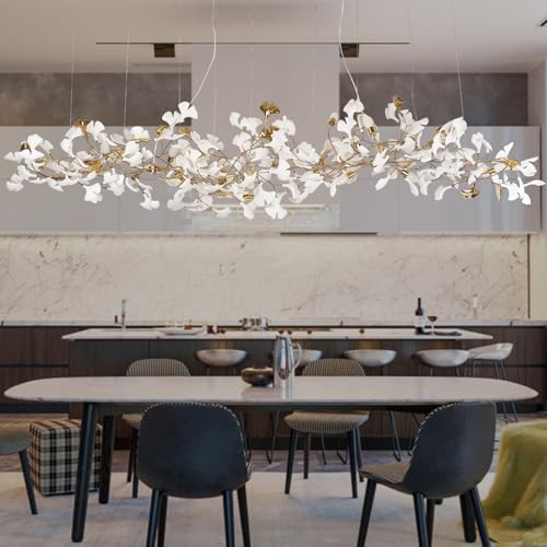 L98 Long Branch Chandelier Ginkgo Leaf Chandeliers Large Modern Brass Chandelier Light Fixtures for Dining Room