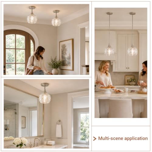 DSMJFU Brushed Nickel Pendant Lights Set of 2 with Clear Glass for Kitchen (2 Count)