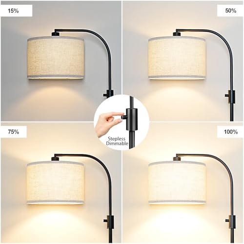 Upgraded Modern Arc Dimmable Tall Standing Floor Lamp with Linen Shade