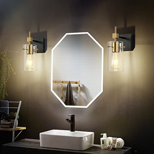 1 Light Vintage Vanity Light Bathroom Light Fixture Over Mirror for Bath Glass Shade Wall Light Black and Brass Lighting Fixture