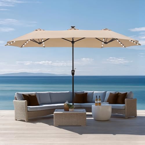 13ft Outdoor Patio Umbrella with Solar Lights