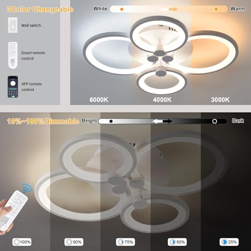 Modern LED Ceiling Lights Fixture Dimmable Flush Mount White Acrylic 4