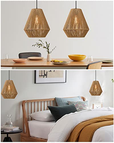 Woven Pendant Lights Modern Boho Hanging Lamp with 12" Handwoven Rattan Basket Shade Adjustable Rustic Pendant Light Fixtures for Kitchen Island Farmhouse Dining Room Bar Bedroom Foyer Hallway
