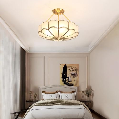4 Lights Semi Flush Mount Brass Chandelier