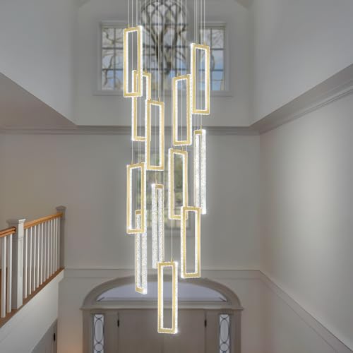 H158 Modern Chandelier 12 Rings Gold Chandelier Lighting Fixture High Ceiling Chandelier Suitable for Living Room Staircase Villa