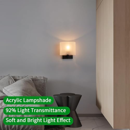 Small Flat Modern Acrylic Indoor Hardwired Black Wall Sconce Light