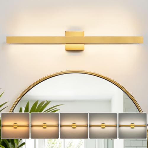 Modern Bathroom Light Fixtures Over Mirror 32 Inch Gold Bathroom Vanity Light with Up & Down Lighting 26W Dimmable 5CCT LED Vanity Lighting Fixture Bar for Restroom Mirror Cabinet
