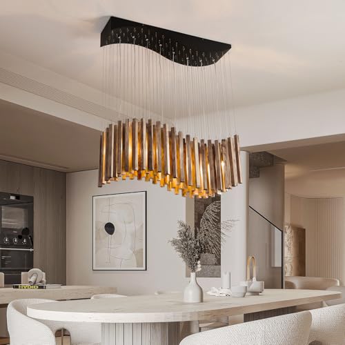 8 Light Wood Chandelier Light Fixture Boho Pendant Light Rustic Large Hanging lamp for Farmhouse Living Doom Entryway Entrance Dinning Room Foyer Kitchen