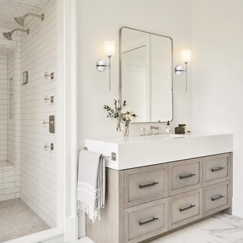 Modern Wall Sconce Set of 2 White Cylinder Glass Shades Mid Century Bathroom Vanity Wall Light Fixtures Industrial Wall Lamp for Bedroom Mirror Living Room Restaurant (2 Count)