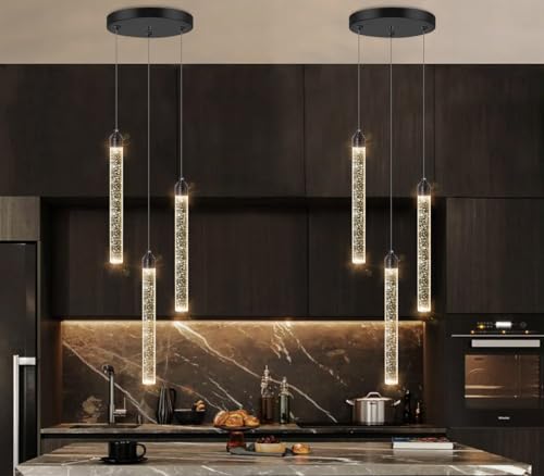 3 Light Black Pendant Lighting Mini Chandelier for Kitchen Island Modern Crystal LED Pendant Light Adjustable Dimmable Pendant Light Fixture for Dinning Room Bedroom Ceiling Hanging Lights 2700K 6000K