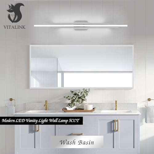 55 Inches Nickel LED Modern Bathroom Vanity Light Fixtures Dimmable 5CCT Vanity Light Bar Over Mirror 3